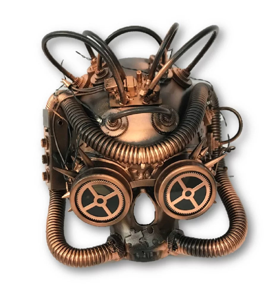Steampunk LED Light-Up Skull Mask Goggles Copper Metallic Masquerade Adult Post