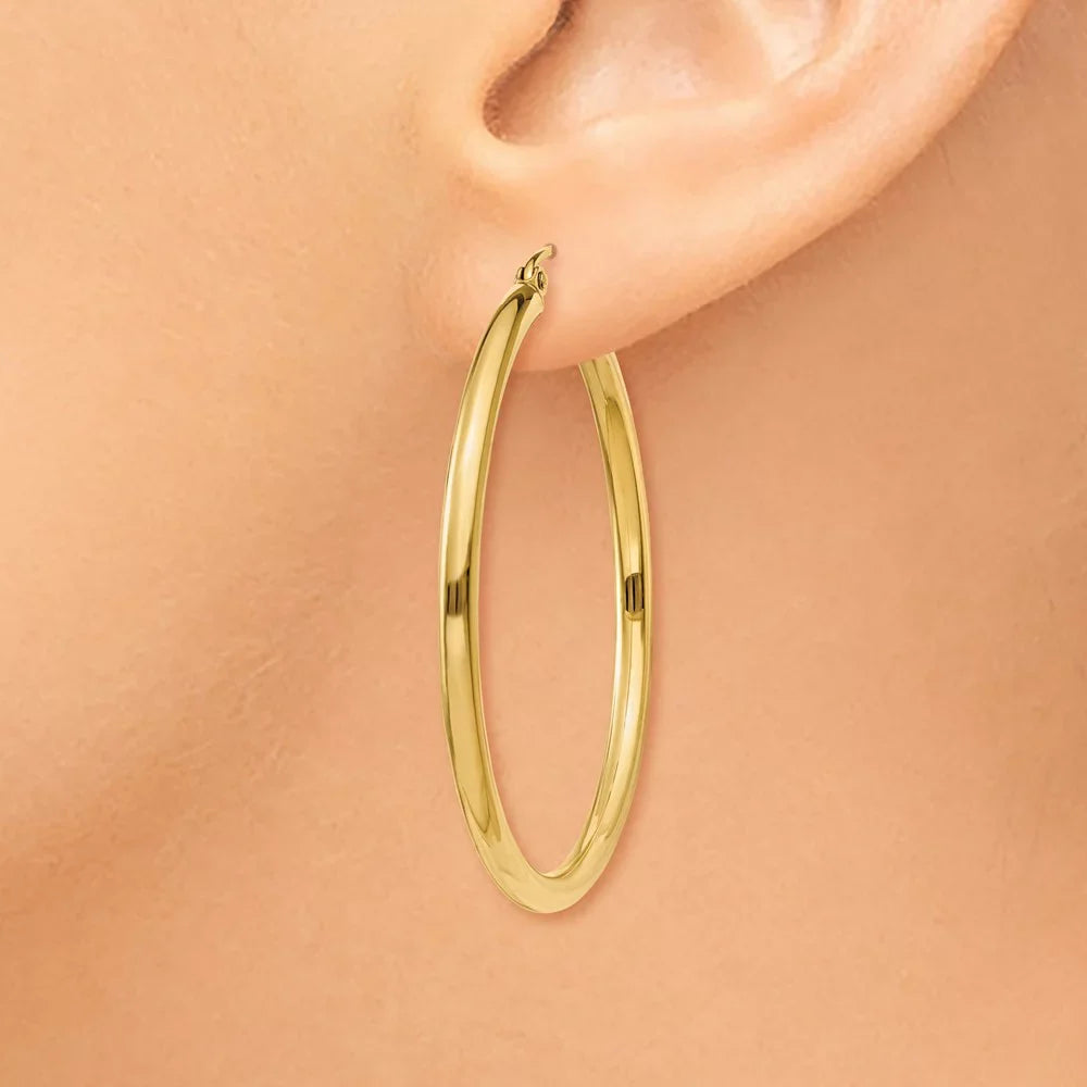 Real 14kt Yellow Gold Polished 2.5mm Lightweight Tube Hoop Earrings; Adults and Teens; Women and Men