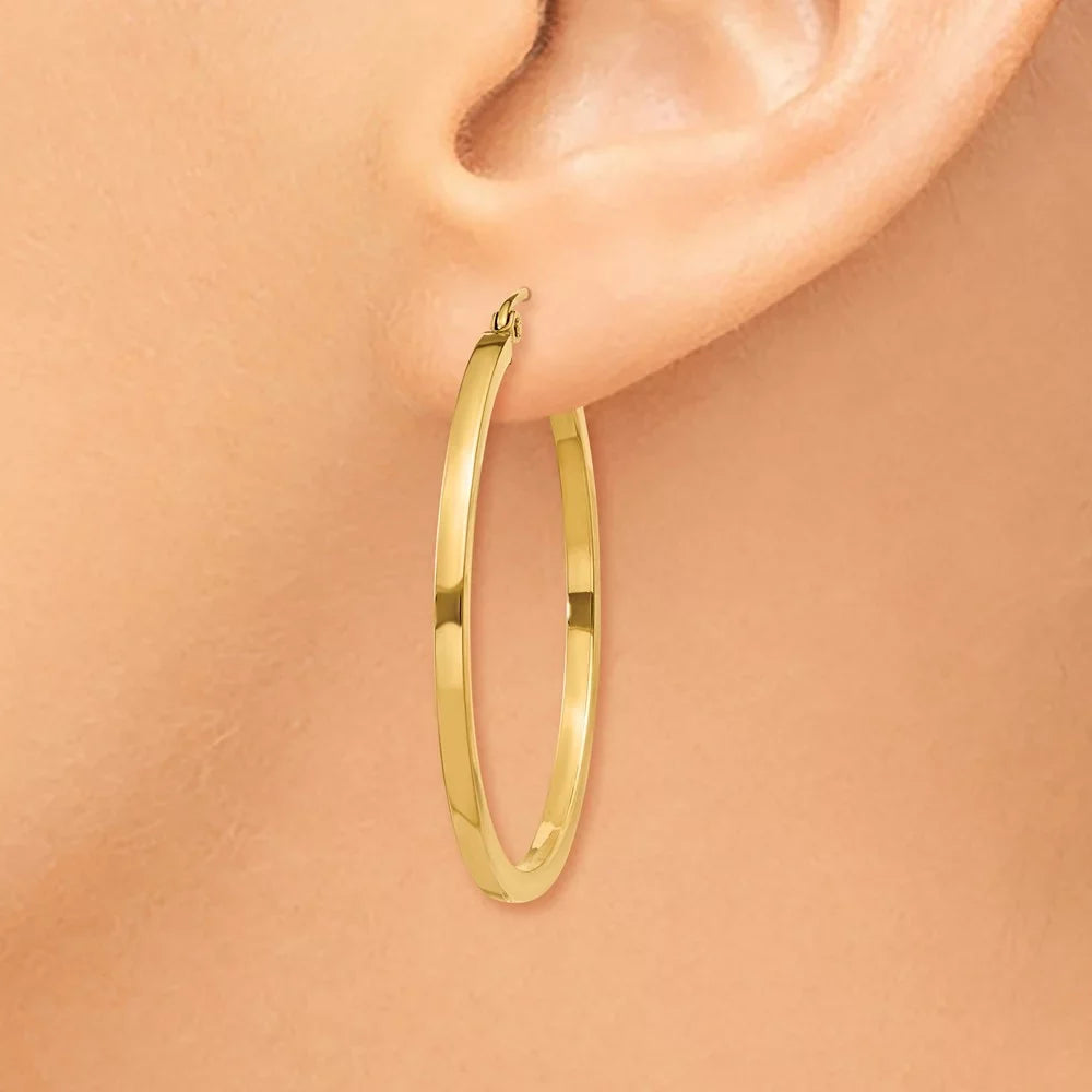 Real 14kt Yellow Gold 2mm Princess Square Tube Hoop Earrings; Adults and Teens; Women and Men