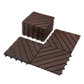 Interlocking Deck Tiles 12"x12"x0.94'' Dark Brown Acacia Wood 8 slant slats Patio Decor Flooring Tiles -Acacia Wood Interlocking Floor Tile -Interlocking Wood Flooring Squares Tile