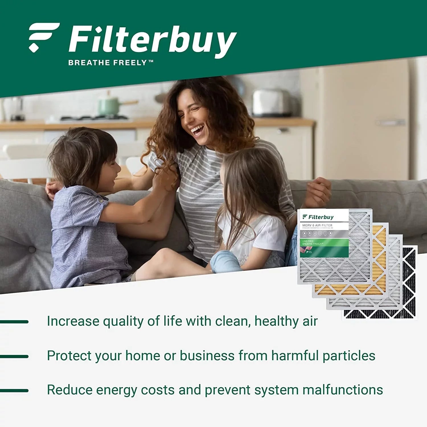 Filterbuy 16x25x4 MERV 13 Pleated HVAC AC Furnace Air Filters (5-Pack)