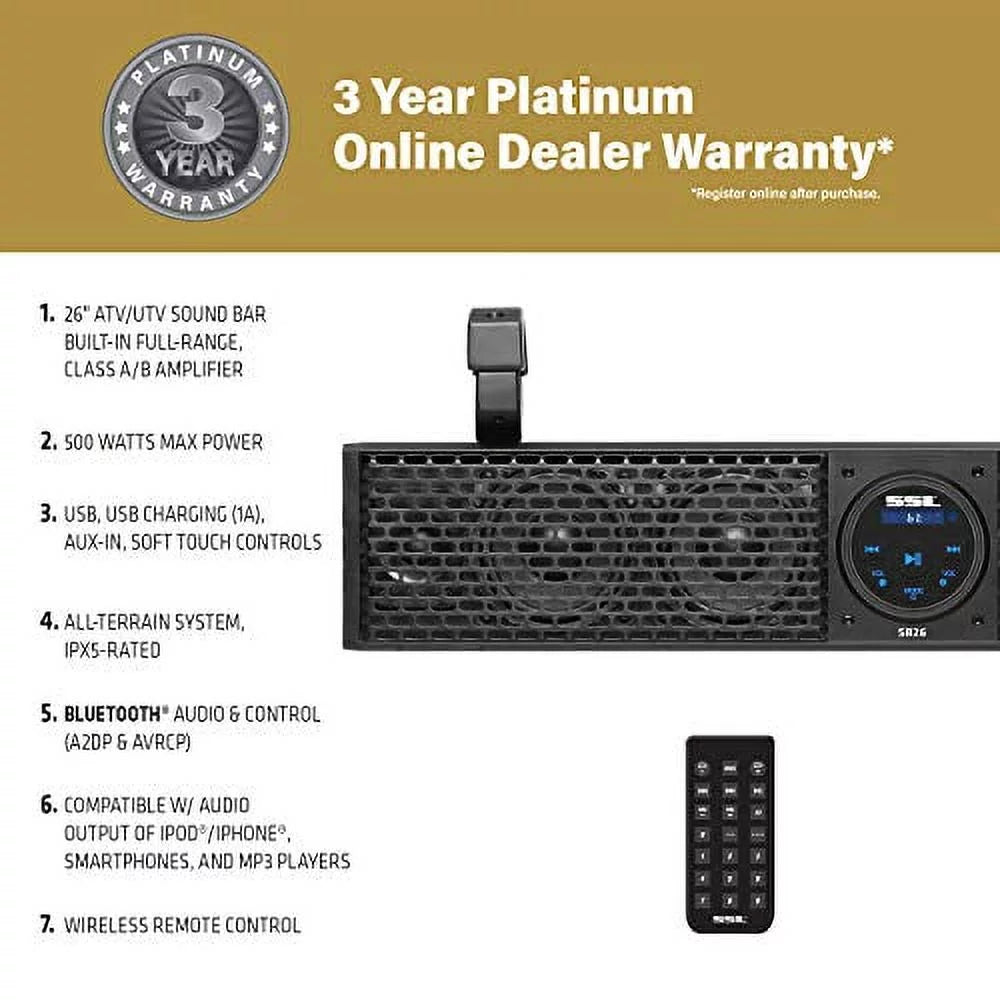 Sound Storm Laboratories SB18 UTV 18” Amplified Sound Bar, Bluetooth 4” Speakers