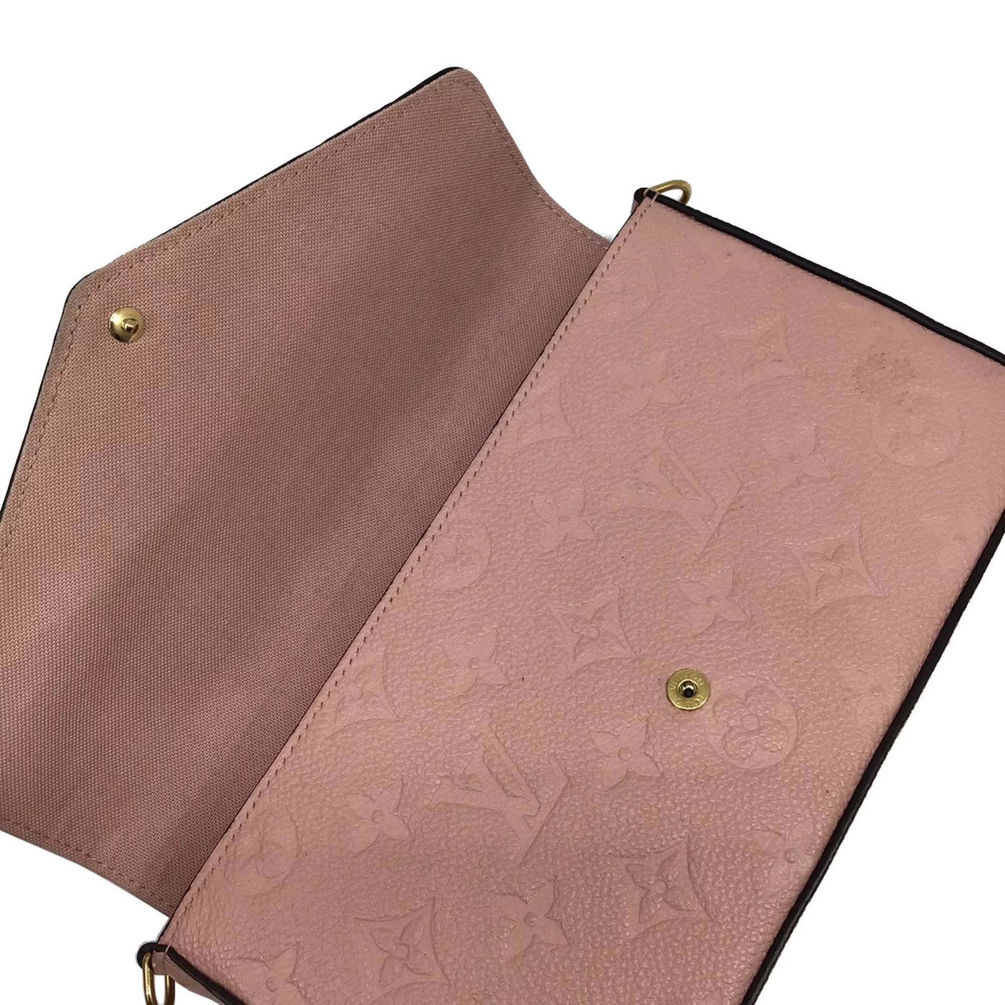 Pre-Owned LOUIS VUITTON Louis Vuitton Monogram Implant Pochette Felicie M67856 Chain Wallet Bag Pink G Hardware Gold Rose Ballerine Women's (Fair)