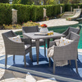 Arcadia Outdoor 5 Piece Wicker Square Dining Set with Cushions, Grey, Silver