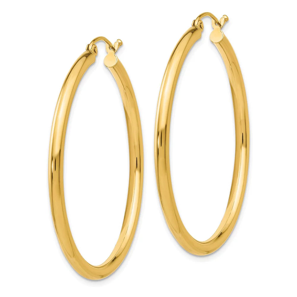 Real 14kt Yellow Gold Polished 2.5mm Lightweight Tube Hoop Earrings; Adults and Teens; Women and Men