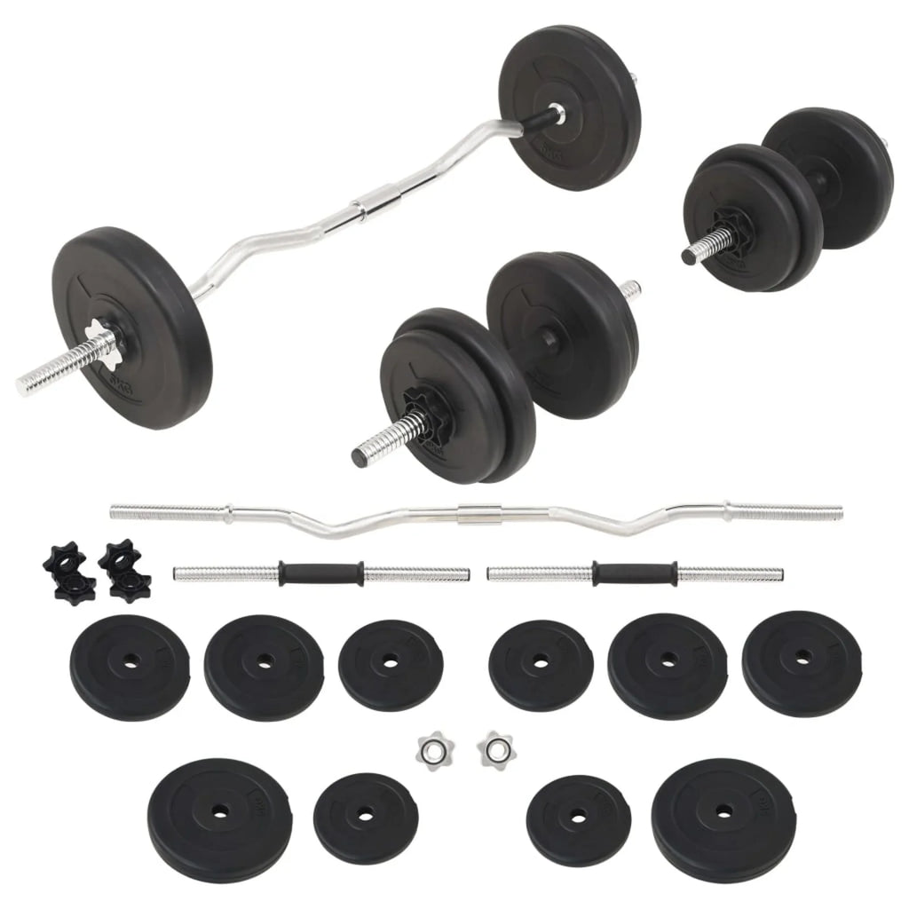 moobody Barbell and Dumbbell Set Weight Plates with Bars 66.1 lb Strength Training, Weightlifting, Bodybuilding, Fitness, Home Gym