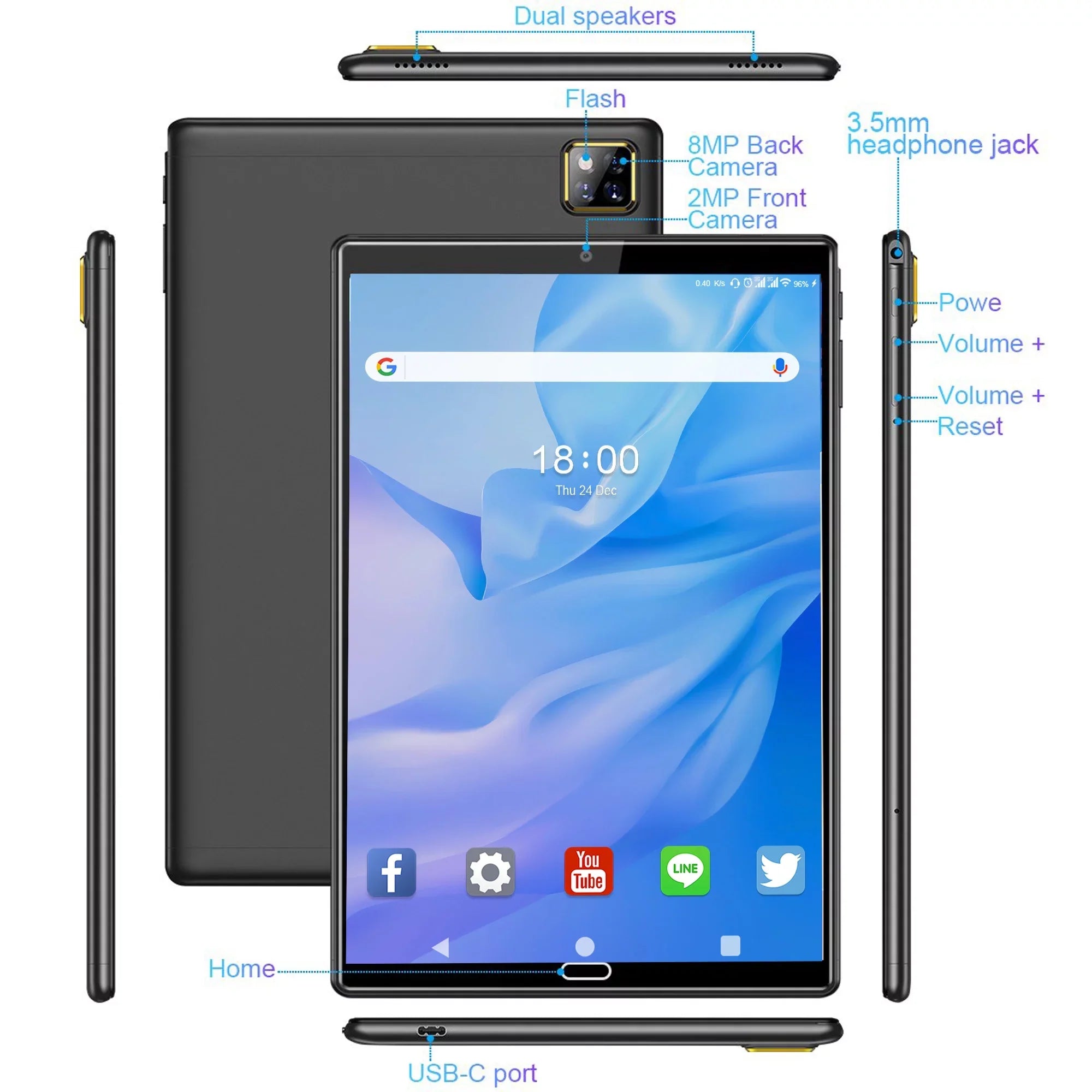 10 inch Tablet Android 11 Tablets with Keyboard, 4GB RAM 64GB ROM 128GB Expand, 5G/2.4G Wi-Fi, HD IPS Display, 6000mAh Tablet PC with Case,Mouse,GMS Certified,Black