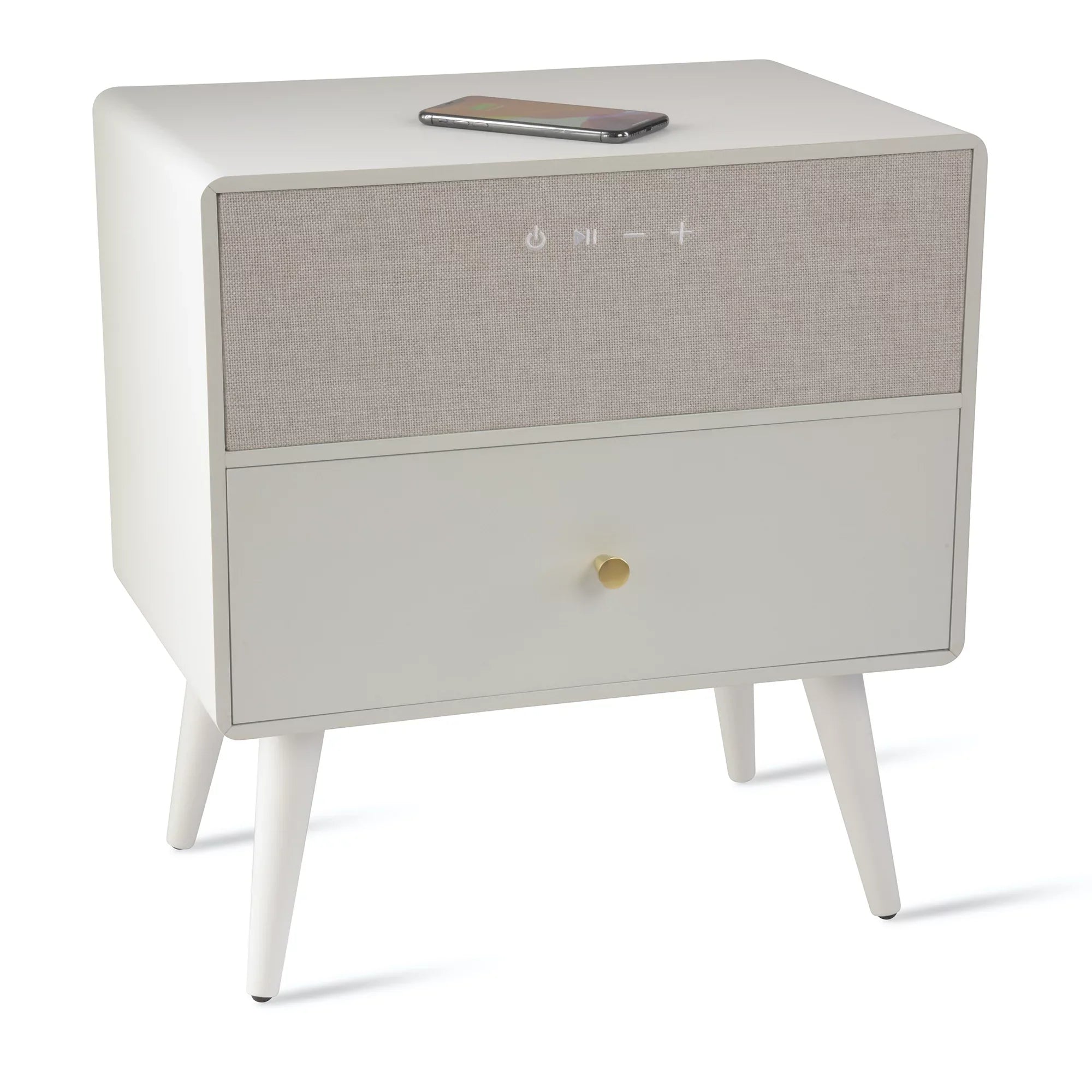 Koble Ralph Height-Adjustable Smart Side Table With Wireless Charging And Bluetooth® Audio, 23"H x 19"W x 10-7/8"D, White