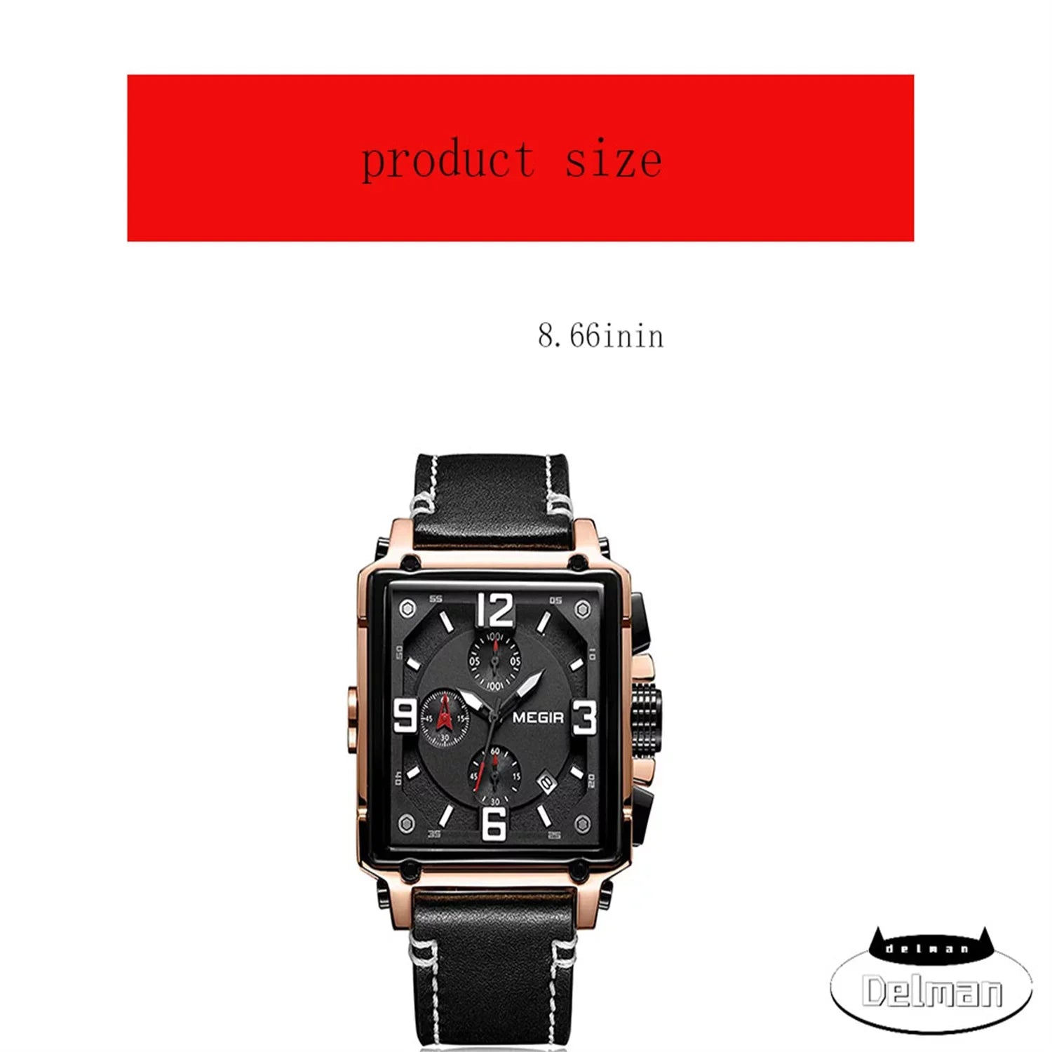 Men's Fashion Leather Strap Quartz Watches Luxury Square Dial Chronograph Wristwatch Casual Waterproof Luminous Watch Man