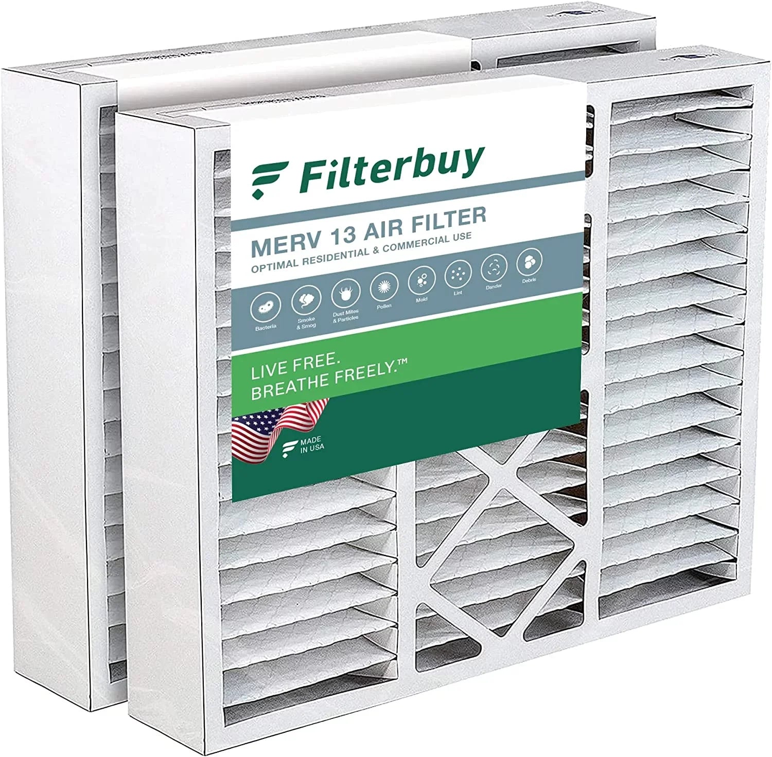 Filterbuy 16x20x5 MERV 13 Pleated HVAC AC Furnace Air Filters Honeywell FC100A1003 (2-Pack)