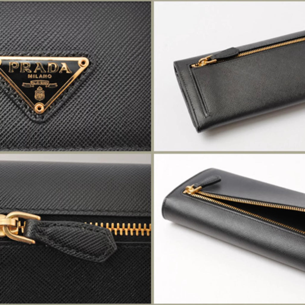 Pre-Owned Prada Wallet PRADA Long wallet 1M1132 Pass Case with Saffiano Triangle NERO Black Outlet (Like New)