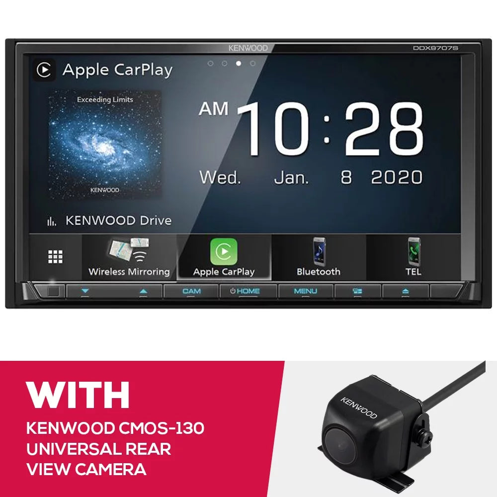 New Kenwood DDX9707S 6.95 Inch DVD Receiver and CMOS-130 Universal Rear View Camera