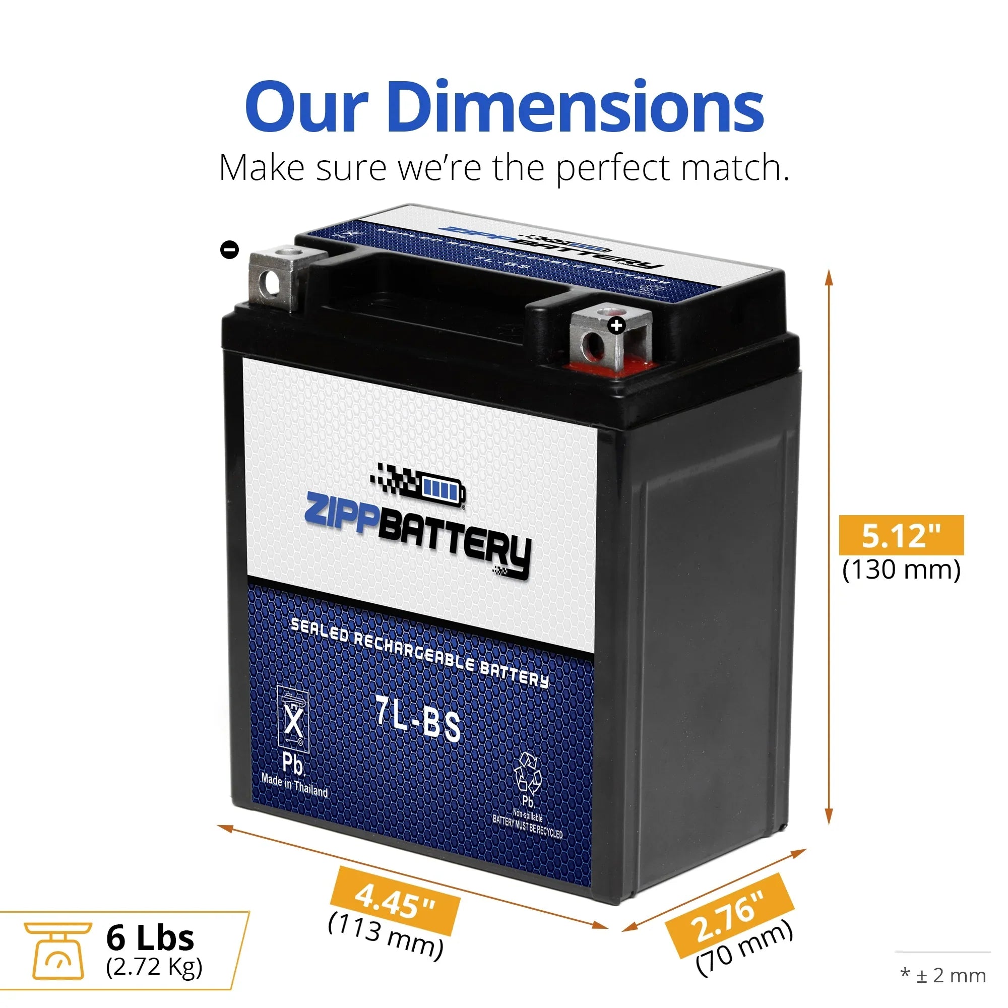 Zipp Battery YTX7L-BS (7L-BS 12 Volt,6 Ah, 75 CCA) Motorcycle Battery Kawasaki 250cc Ex250 Ninja 1996
