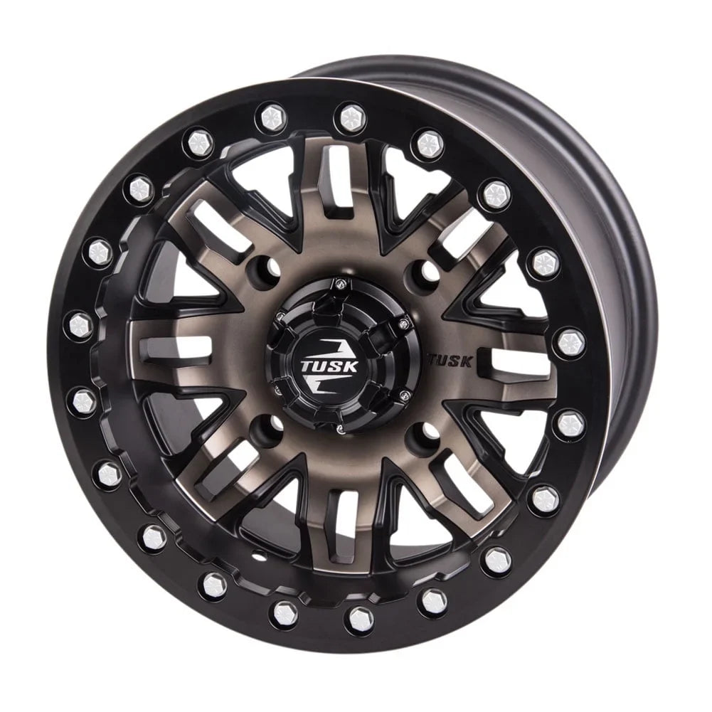 (2 Pack) 4/156 Tusk Teton Beadlock Wheel 14x7 4.0 + 3.0 Smoke/Black For YAMAHA Wolverine RMAX 4 1000 R-Spec 2022