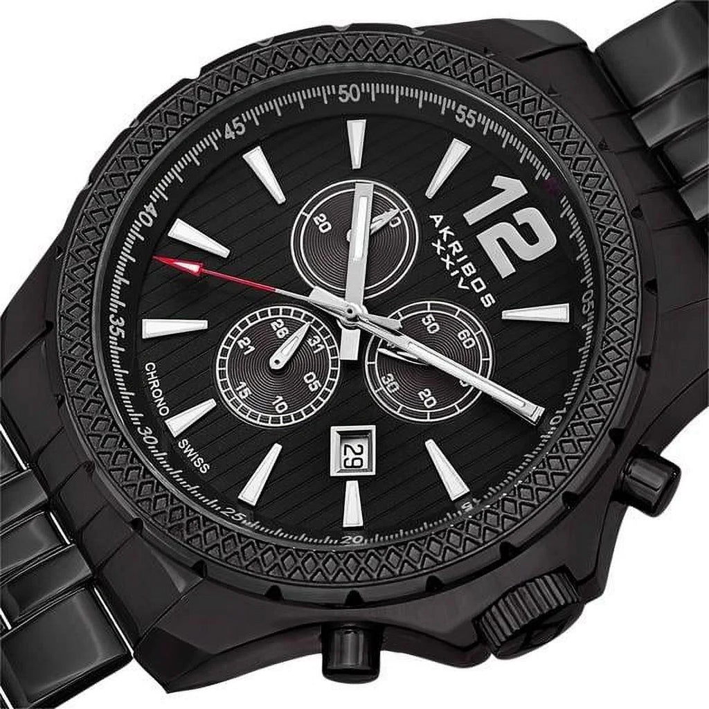 Men's Swiss Quartz Chronograph Stainless Steel Black Bracelet Watch
