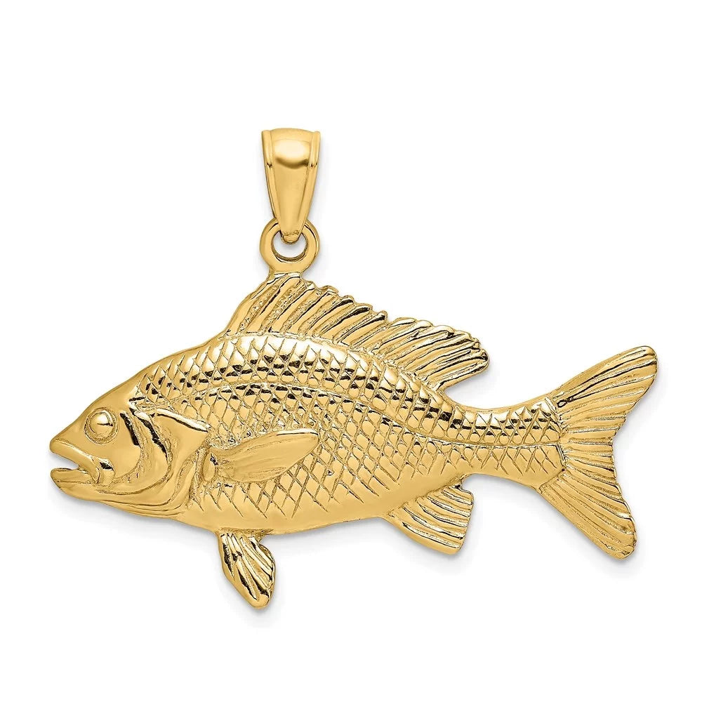 Auriga 14k Yellow Gold 3-D Textured Red Snapper Fish Charm Women (L - 19 mm, W - 34.6 mm)