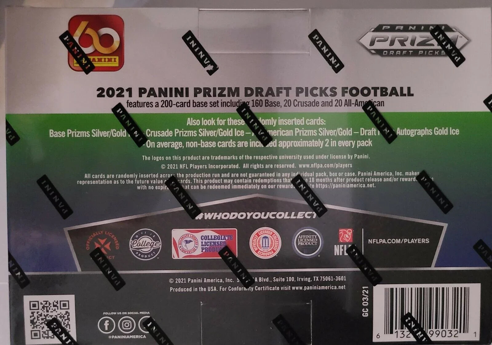 2021 Panini Prizm Draft Picks Football MEGA Box (12 pks/bx, ONE Gold Ice Prizm Autograph card/bx)