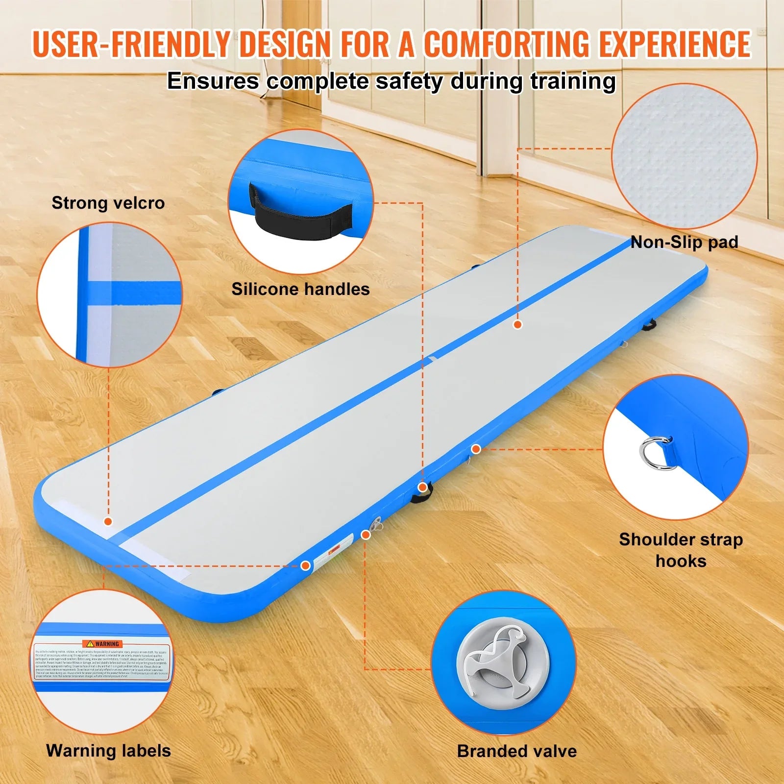 SKYSHALO 13ft Air Cushion Inflatable Gymnastics Training Vibrating Fitness Mat with Pump