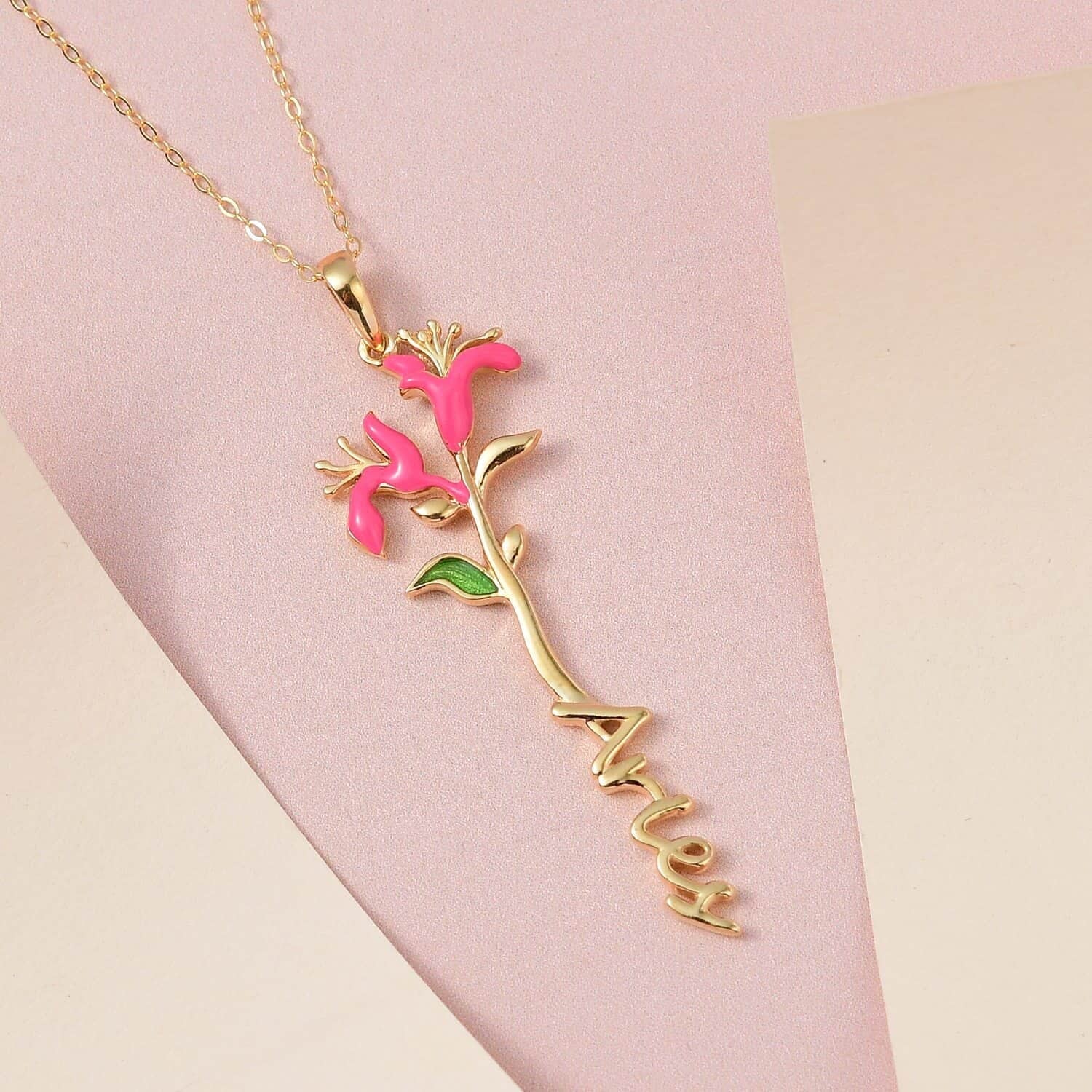 Shop LC 925 Sterling Silver 14K Yellow Gold Plated Pink Green Enameled Aries Zodiac Birth Honeysuckle Pendant Necklace Women Jewelry Gifts Women Size 16-18" Birthday Gifts Women