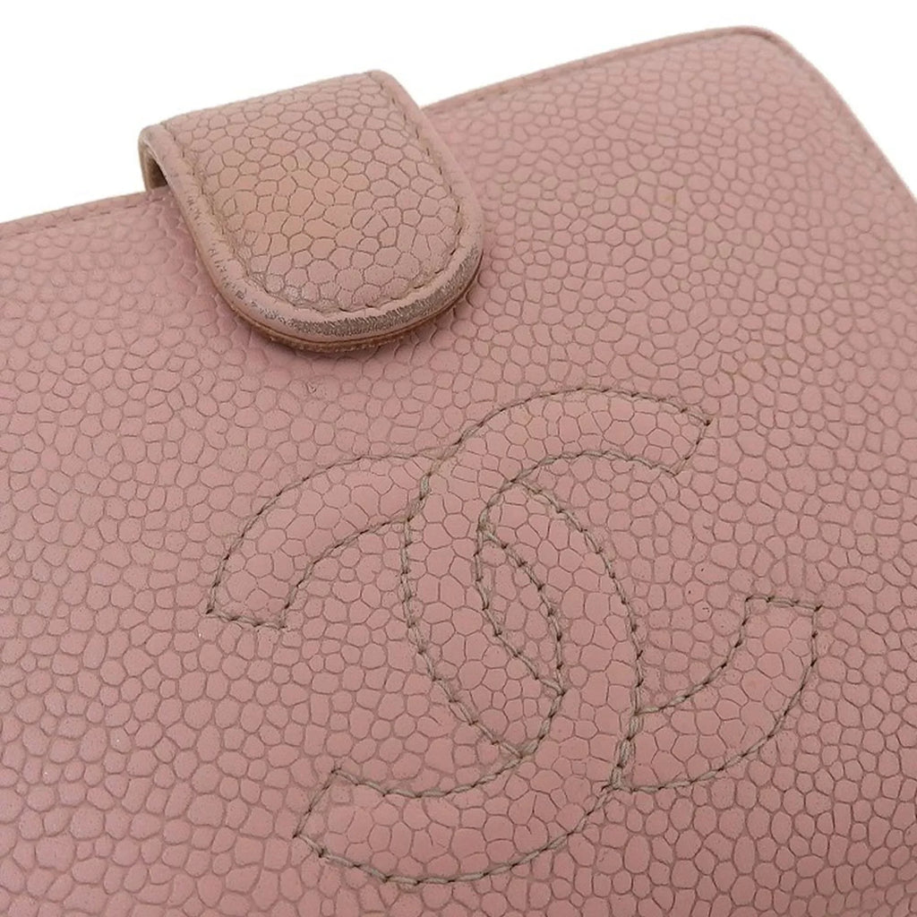 Pre-Owned Chanel CHANEL fold wallet with gama mouth caviar skin pink A13497 seal 8 series coco mark logo (Fair)