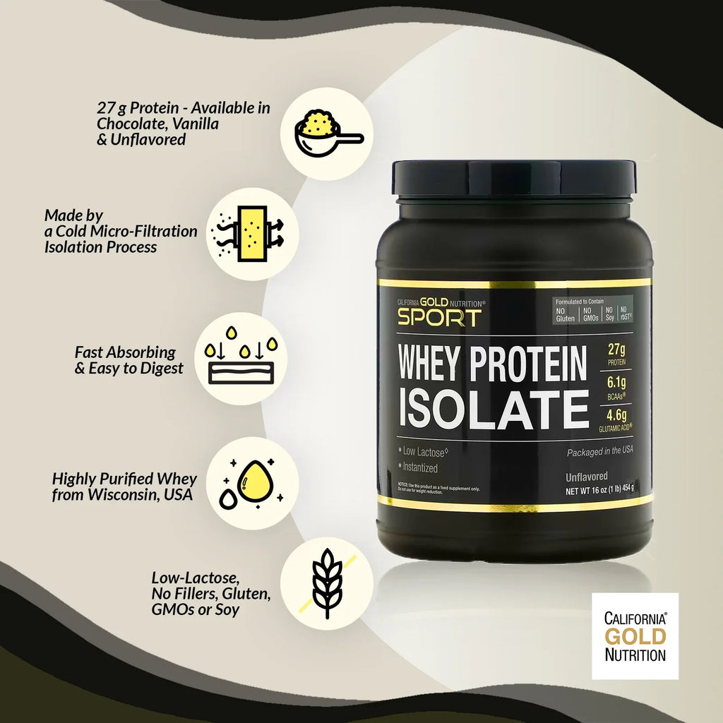 Calinia Gold Nutrition SPORT - Dark Chocolate Whey Protein Isolate, 5 lbs (2.27 kg)