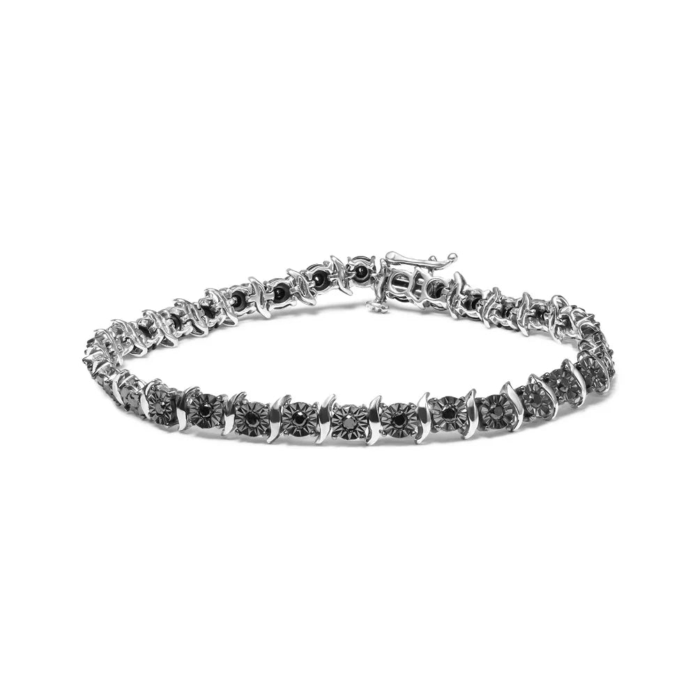 Haus of Brilliance .925 Sterling Silver 1/4 Cttw Womens Treated Black Round cut Box Clasp Diamond Tennis 7" Inches Bracelet (Black Color, I3 Grade