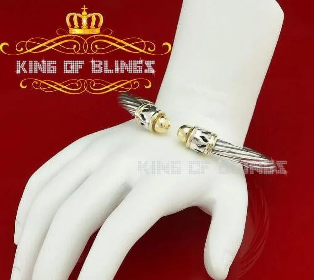 King Of Bling's Fashion Round Silver Cubic Zirconia Stones Bangle Men/Womens 7 Inch