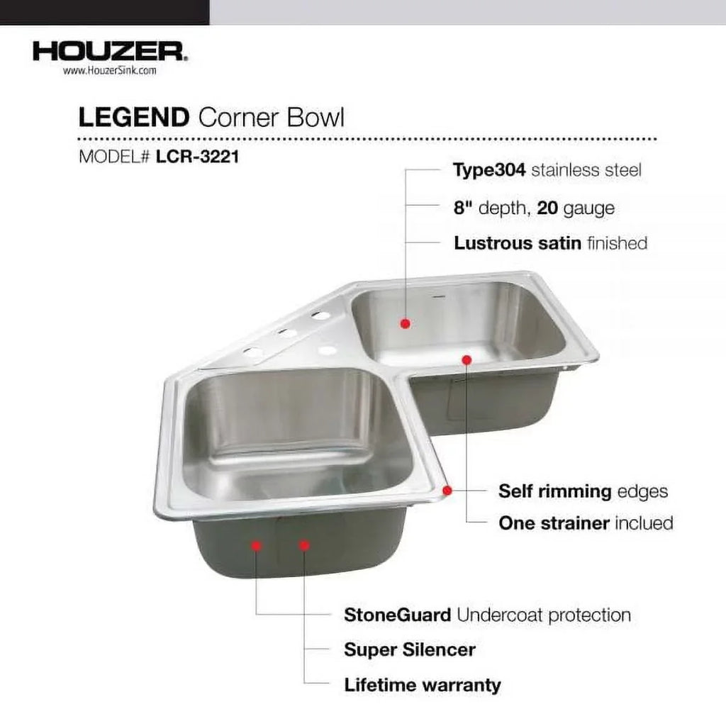 Houzer LCR-3221-1 31-7/8" x 31-7/8" Stainless Steel Topmount Kitchen Sink