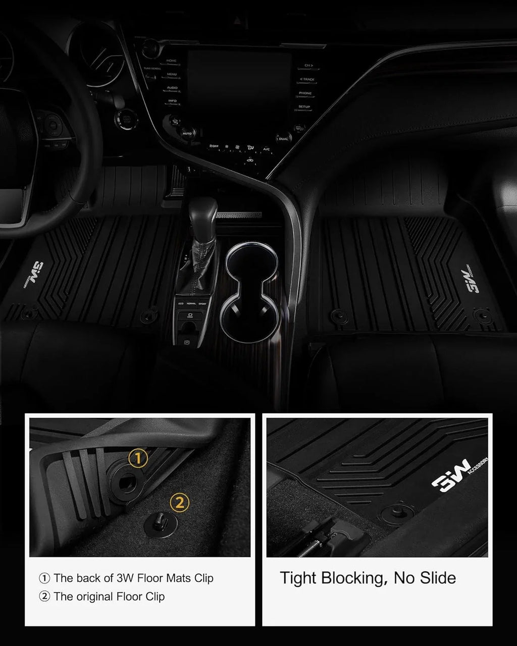 3W Floor Mats & Cargo Liner Toyota Camry 2018-2024 ONLY FWD TPE All Custom Fit Floor Liner and Trunk Mat Camry FWD (Not Hybrid or AWD)