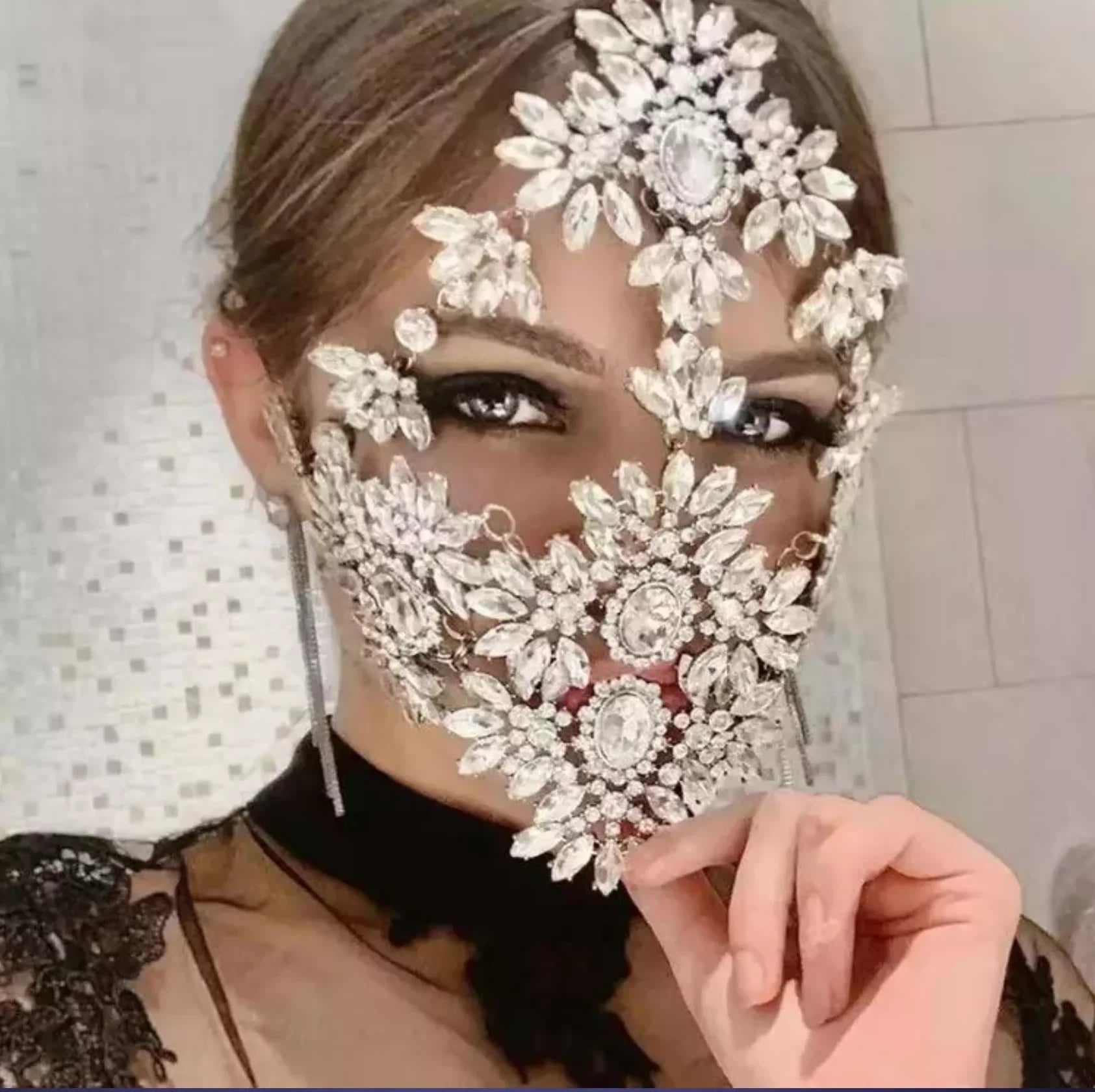 Crystal Face Mask Women Halloween Mask Rhinestone Masquerade Mask Face Jewelry