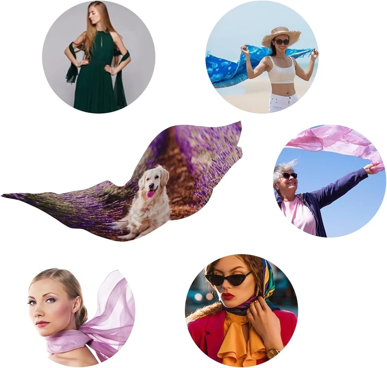 Hyjoy Adorable Golden Retriever Dog in Lavender Field Long Silk Neck Scarf Lightweight Shawl Wrap Scarves Women Girls