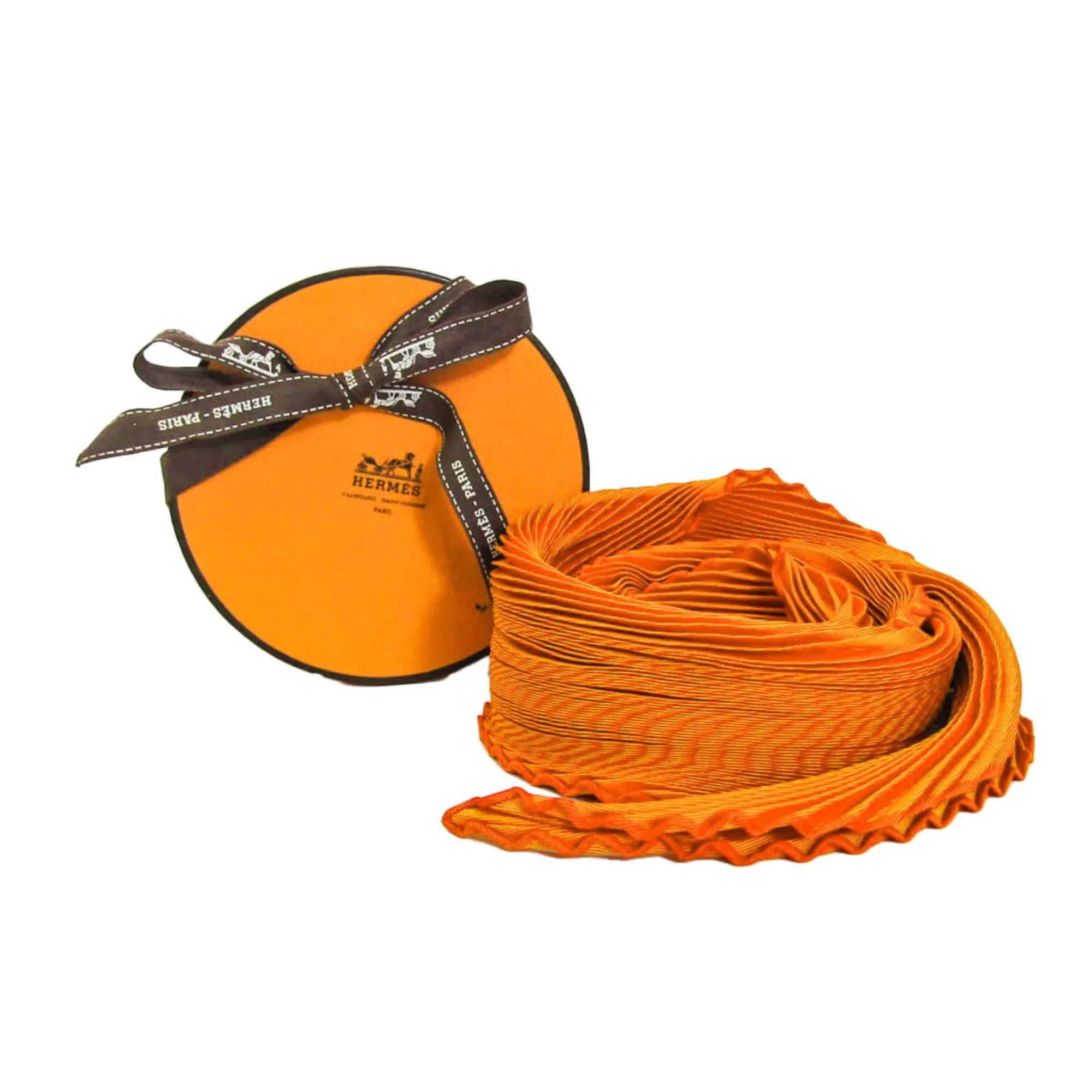 Pre-Owned Hermes Pleats Women's Silk Scarf Orange (Good)