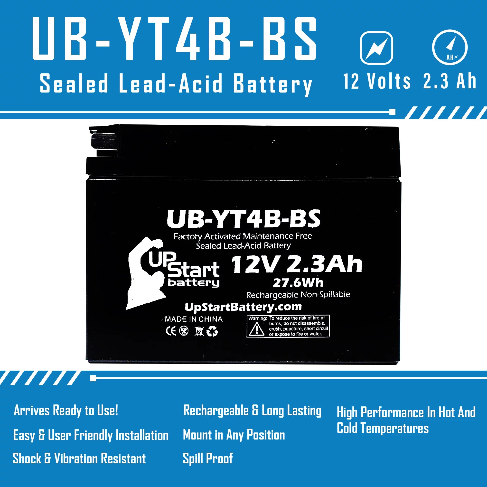 3-Pack UpStart Battery Replacement 2008 Yamaha SR400 400CC Factory Activated, Maintenance Free, Motorcycle Battery - 12V, 2.3Ah, UB-YT4B-BS