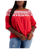 Tommy Hilfiger Women's Off The Shoulder Embroidered Top Red Size 3X