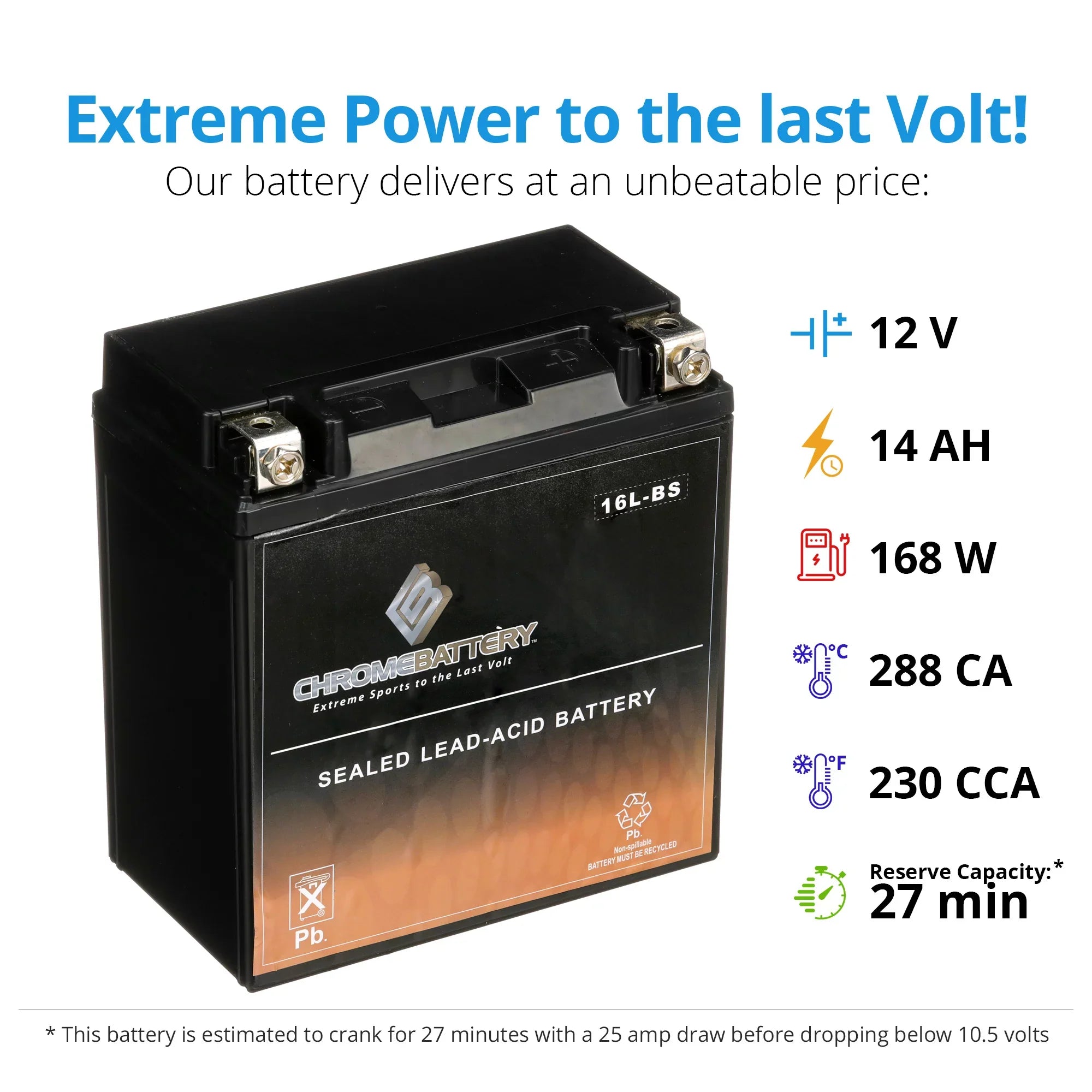 Chrome Battery YTX16L-BS (16L-BS 12 Volt,14 Ah, 230 CCA) Jet Ski Battery Kawasaki 550cc Js550 Sx 1995