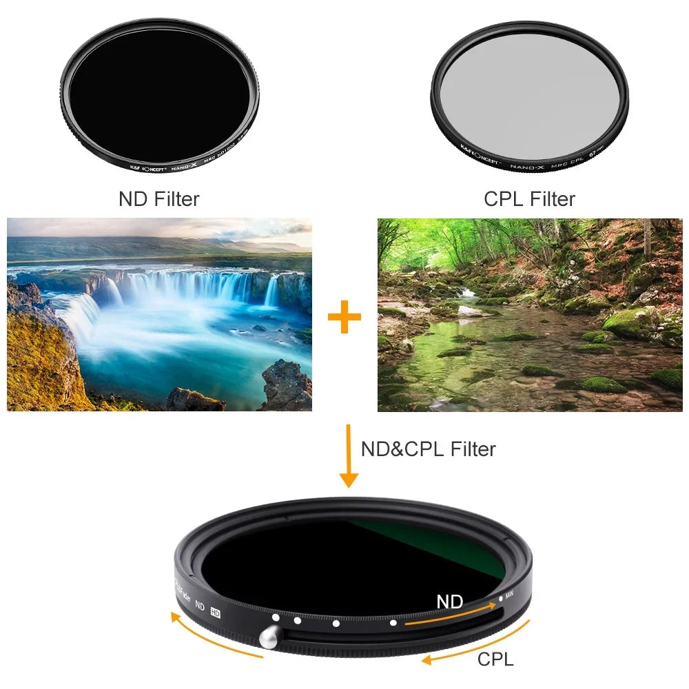 K&F CONCEPT 67mm 2-in-1 Variable Adjustable Filter Neutral Density Fader 5-Stop ND2-ND32 and CPL Circular Polarizing Filter Ultra-thin with Cleaning Cloth Camera Lens