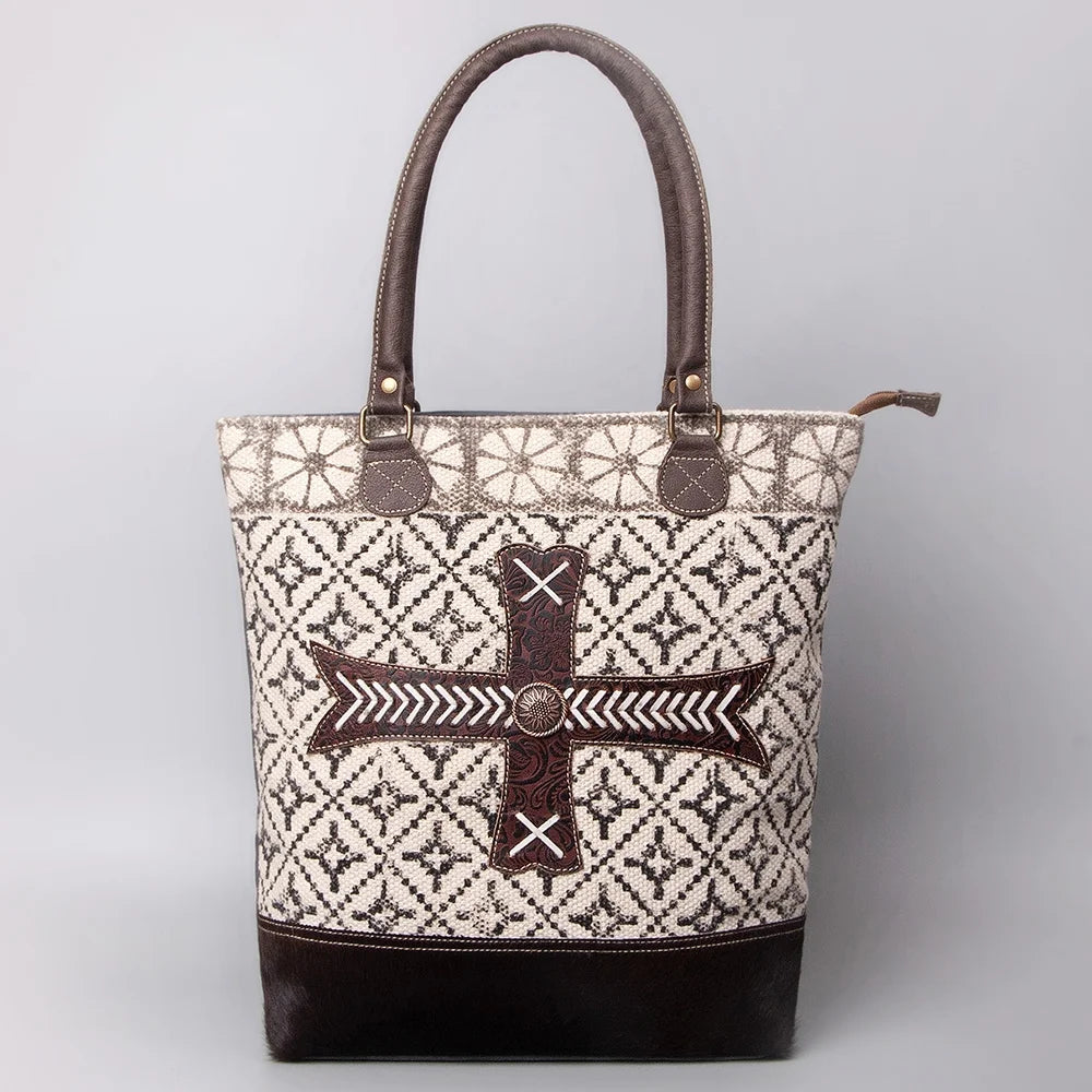 KB OHLAY KB481 TOTE Upcycled Wool Upcycled Canvas Embossed Genuine Leather women bag western handbag purse