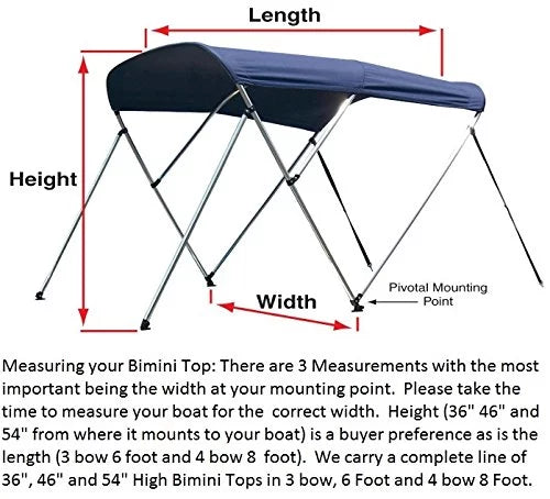 Bimini Top Watercraft Protection 46" High 3 Bow 6' ft. L x 73" - 78" W BURGUNDY Rear Poles