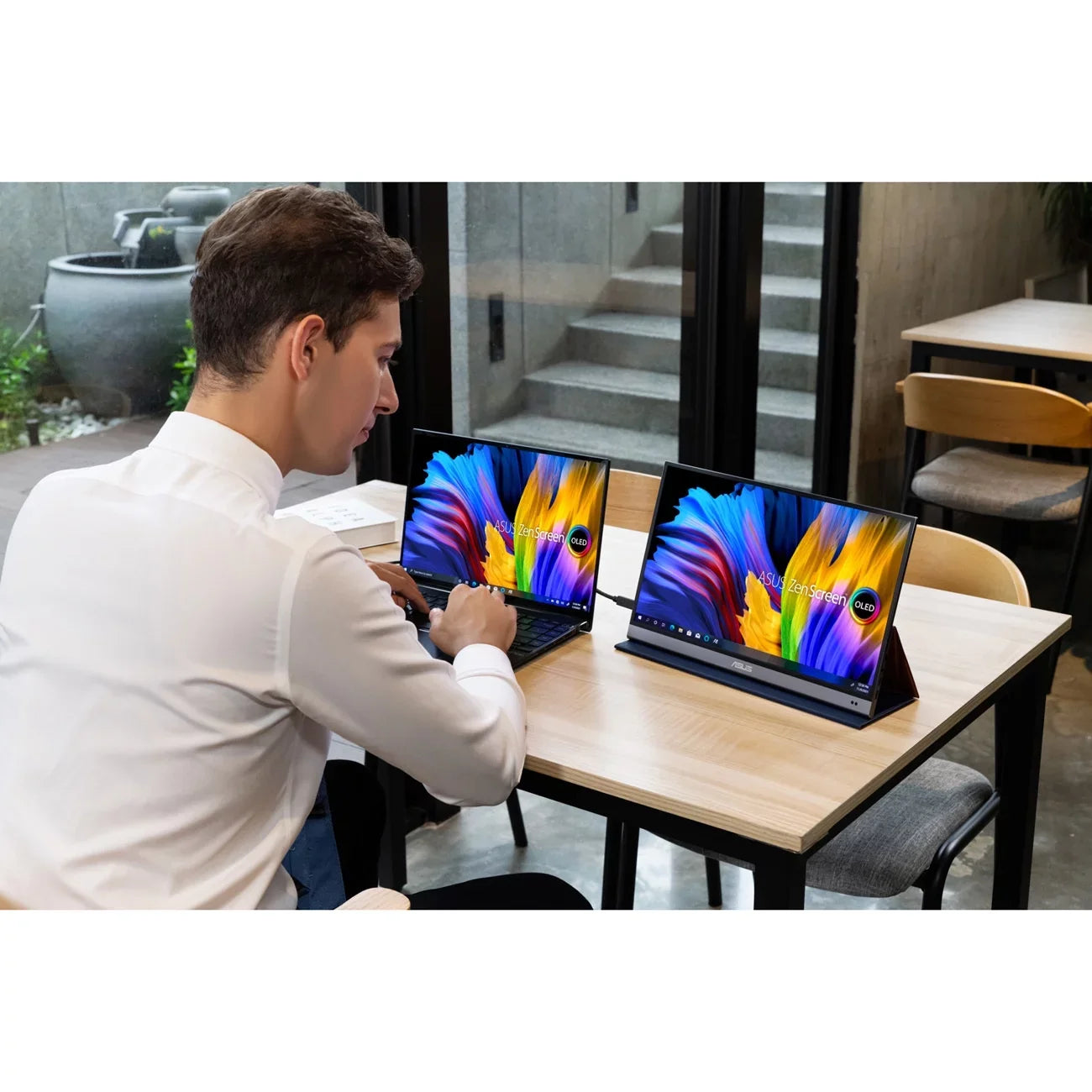 ASUS ZenScreen OLED MQ16AH Portable Monitor - 15.6-inch FHD (1920 x 1080), OLED, 100% DCI-P3, 1 ms Response Time, Delta E < 2, HDR-10, USB Type-C, Mini HDMI, Proximity Sensor, Smart Case, Flicker Free