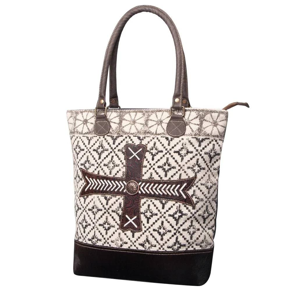 KB OHLAY KB481 TOTE Upcycled Wool Upcycled Canvas Embossed Genuine Leather women bag western handbag purse