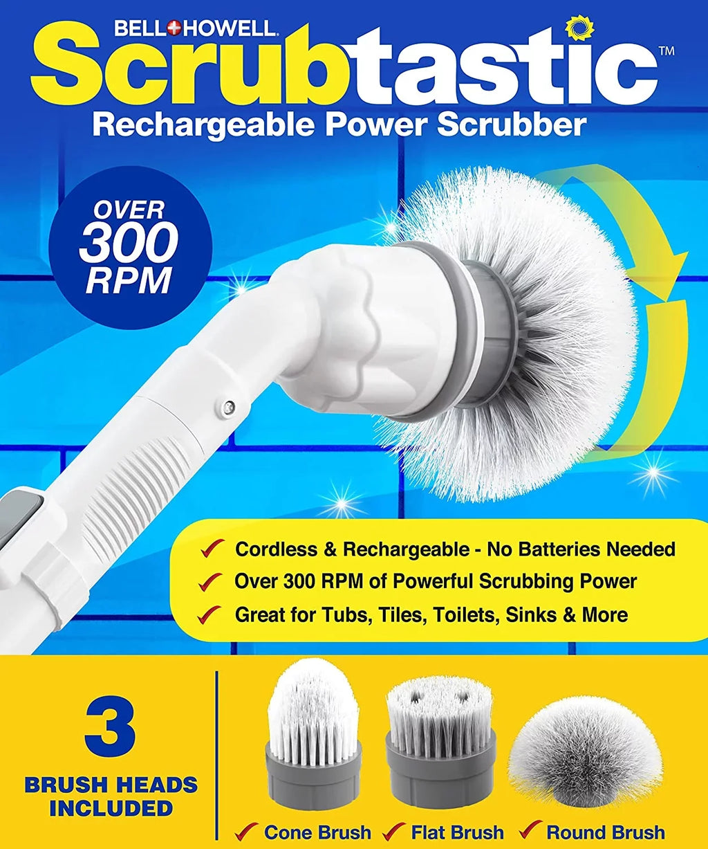 Scrubtastic Spin Scrubber Electric Scrubber Multi-Purpose Surface Scrubber and Cleaner, 1 Pack & 3 Brush Heads