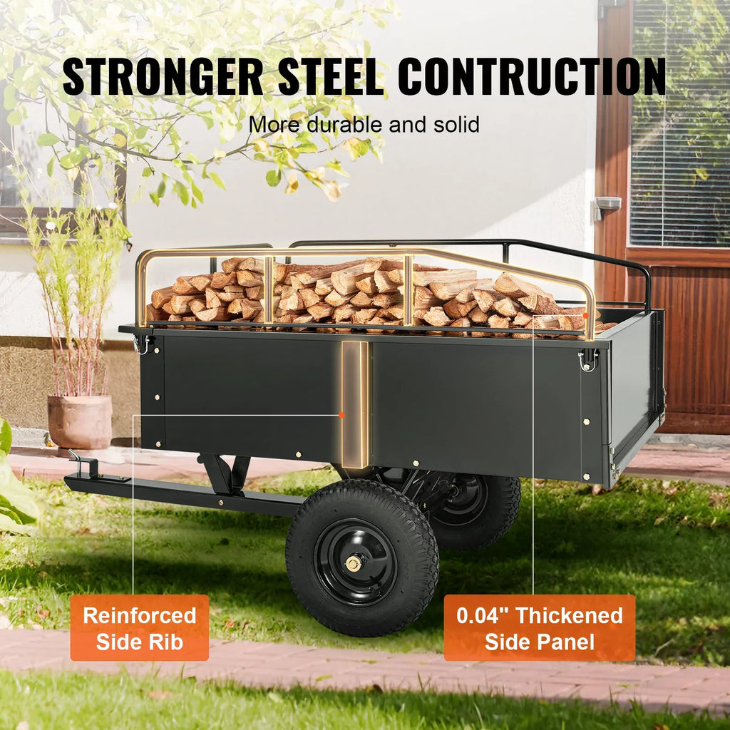 BENTISM Dump Trailer Tow Behind Dump Cart, 750 lbs 15 Cu. Ft, Steel Construction Garden Utility Trailer with Removable Sides