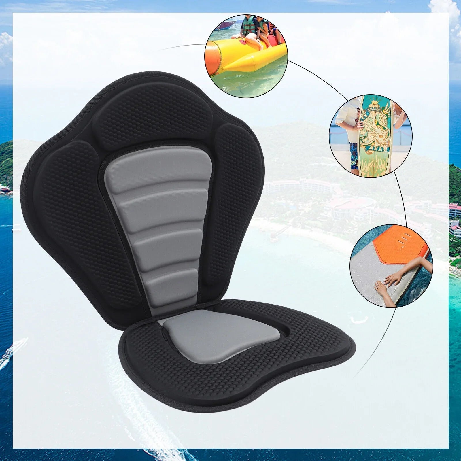 Padded Kayak Seat Cushion Seat Comtable Rest Kayak Seat w/ Storage Bag Seat