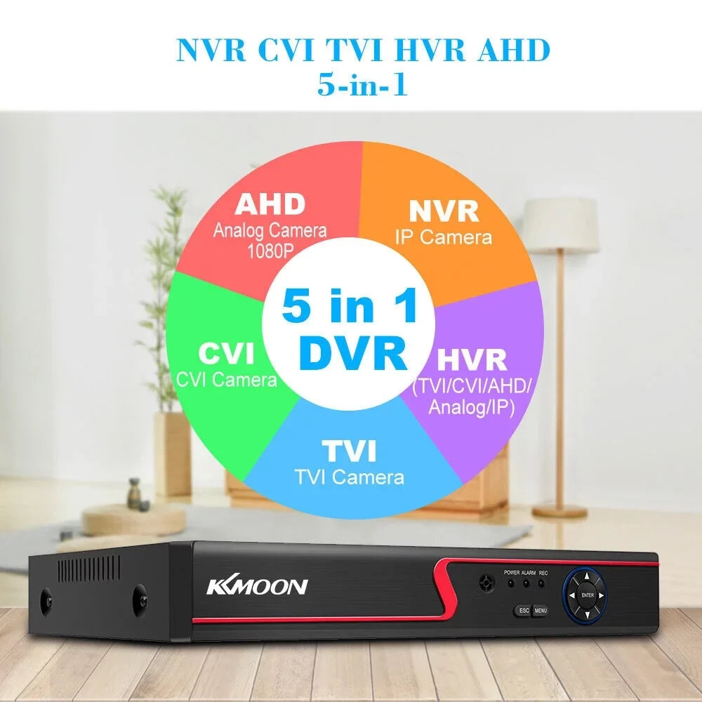 KKmoon DVR Video Recorder & 8 Cameras Set Recording System 16CH 1080P Full High Definition AHD/ IP/Analog/TVI/CVI/ DVR CCTV Digital Video Recorder DVR P2P Remote Phone Monitoring Home