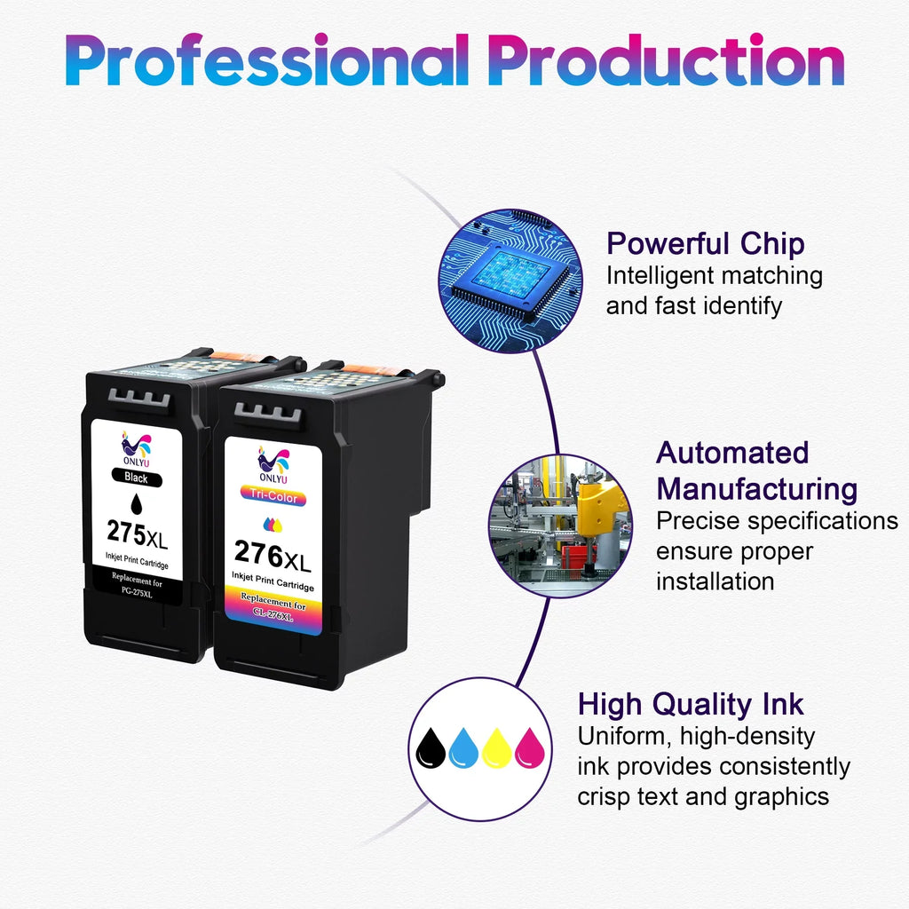 PG-275 CL-276 XL Printer Ink Canon 275xl and 276xl Ink Cartridges (1 Black 1 Color) to PIXMA TS3522 TS3520 TR4720 TR4722 Printer High Yield Combo Pack