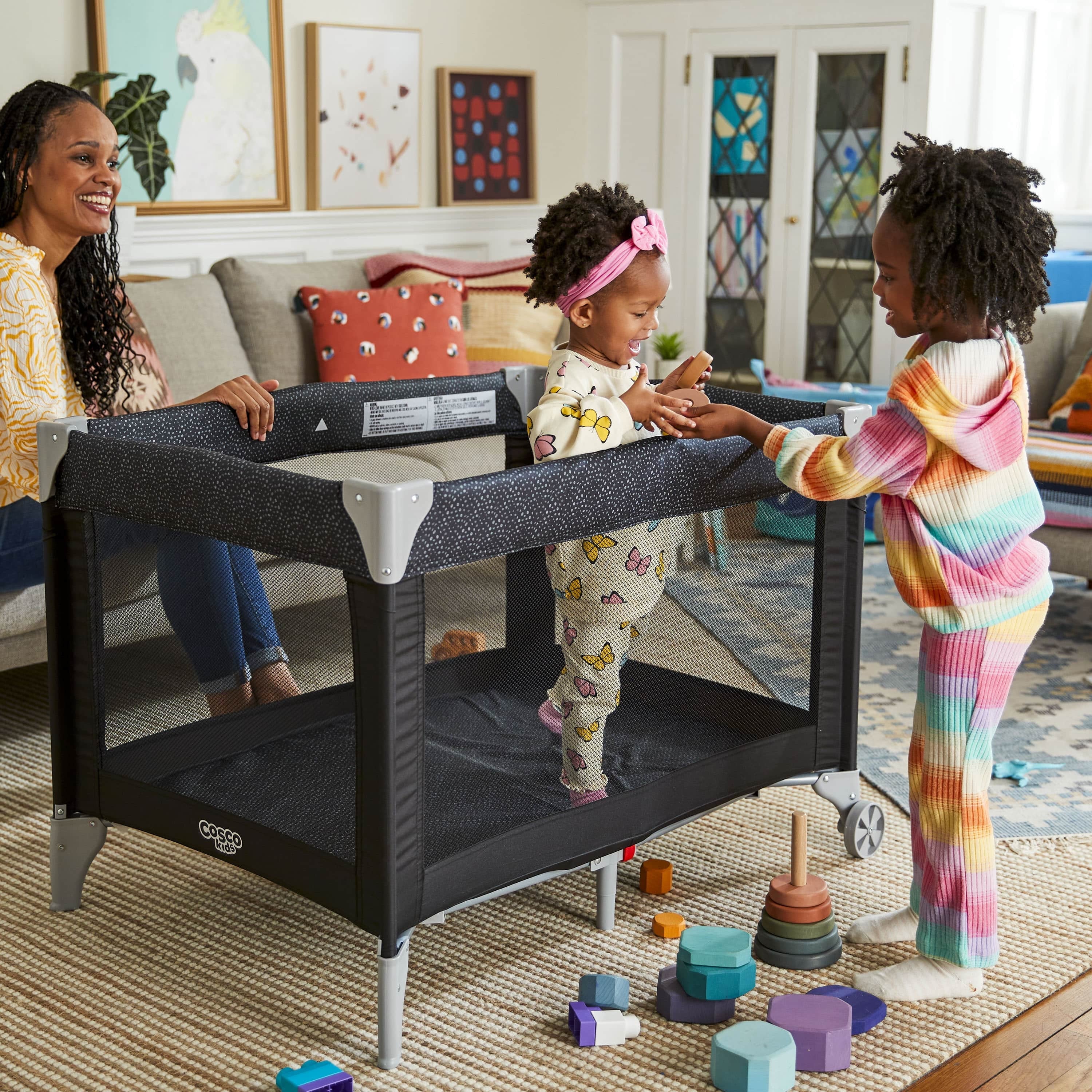 Cosco Kids Funsport Portable Compact Baby Play Yard with Carry Bag, Noir Dot