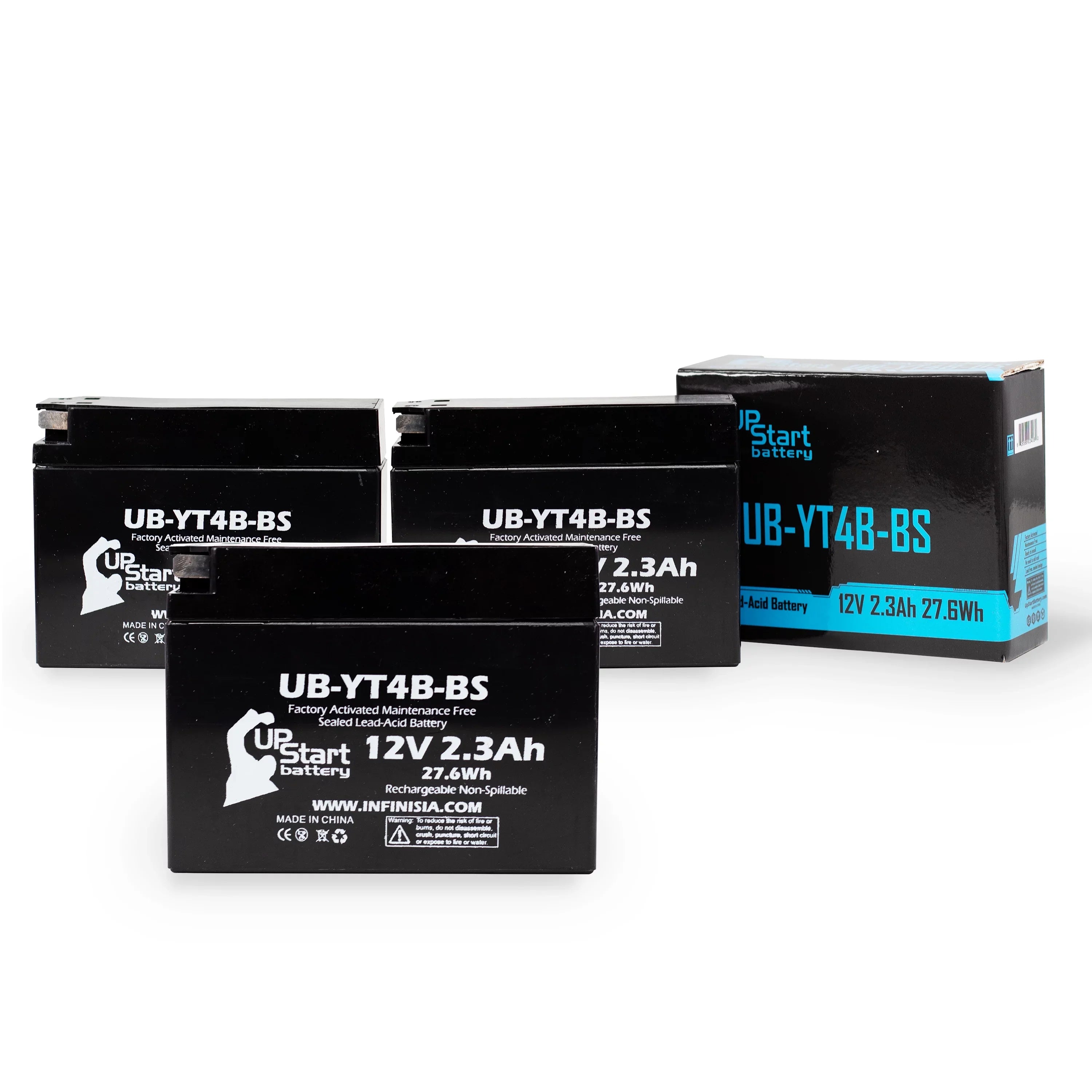 3-Pack UpStart Battery Replacement 2008 Yamaha SR400 400CC Factory Activated, Maintenance Free, Motorcycle Battery - 12V, 2.3Ah, UB-YT4B-BS