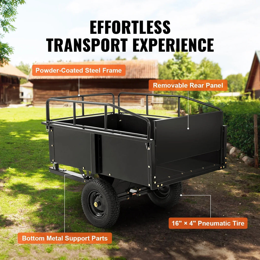BENTISM Dump Trailer Tow Behind Dump Cart, 750 lbs 15 Cu. Ft, Steel Construction Garden Utility Trailer with Removable Sides