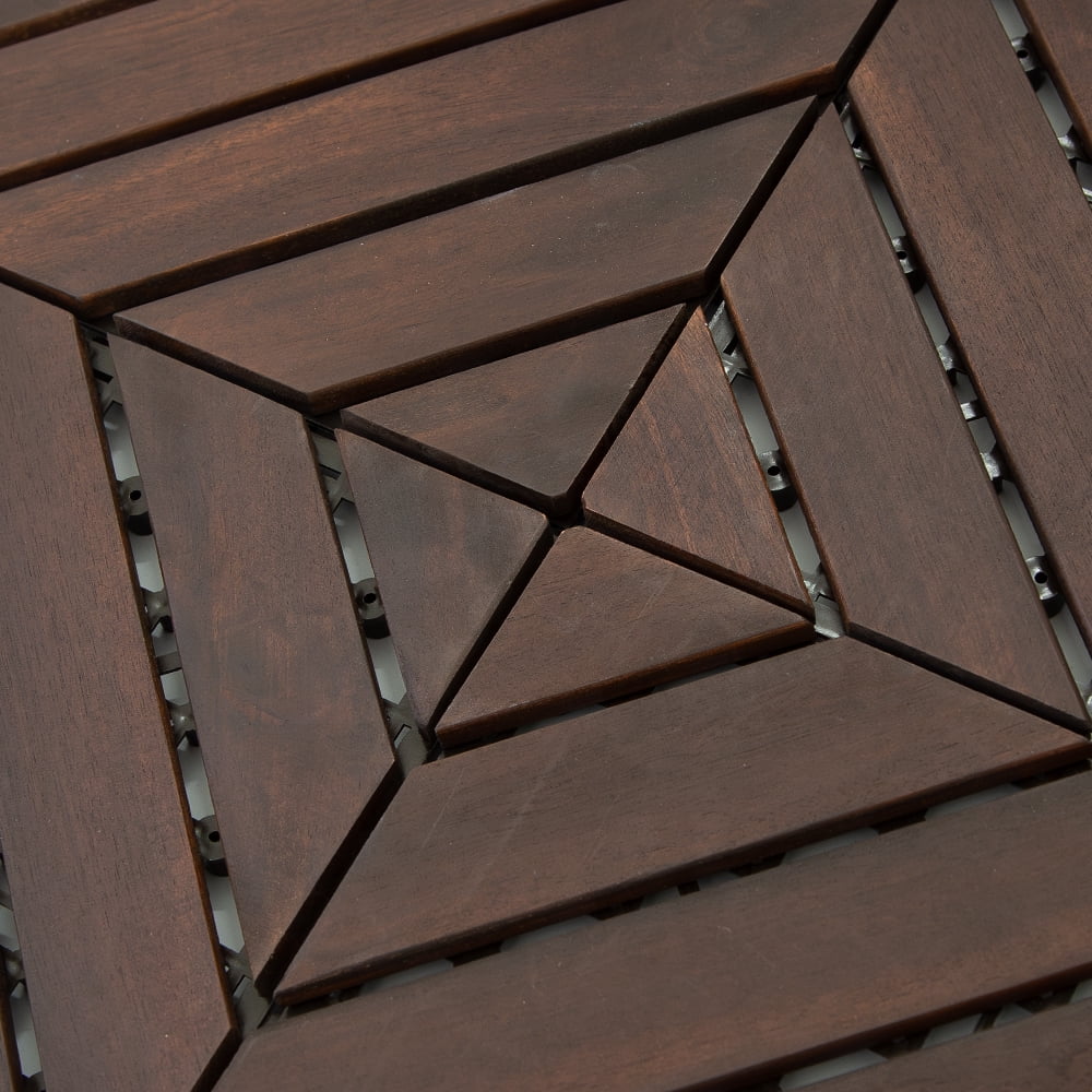 Interlocking Deck Tiles 12"x12"x0.94'' Dark Brown Acacia Wood 8 slant slats Patio Decor Flooring Tiles -Acacia Wood Interlocking Floor Tile -Interlocking Wood Flooring Squares Tile