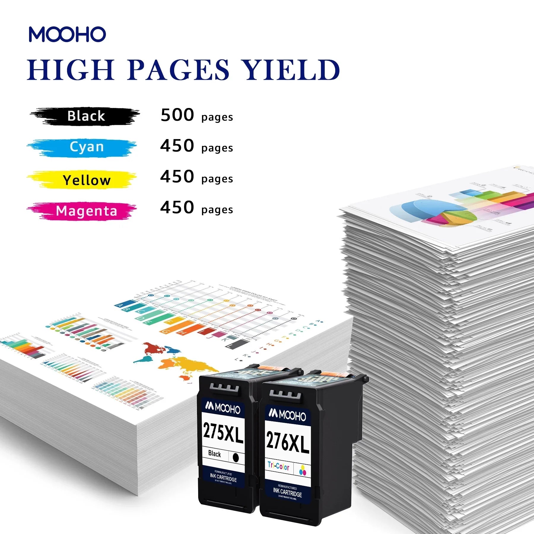 PG-275XL/CL-276XL Ink Cartridge Replacement Canon PG-275 CL-276 275 276 Combo XL with Canon PIXMA TS3520 TS3522 TS3500 TR4720 TR4722 TR4700 Printer(1 Black, 1 Color)